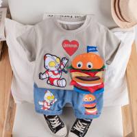 New children's short-sleeved suits girls' summer clothes boys' light-up T-shirts  Gray