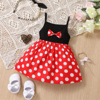 Summer polka dot 0-2 year old baby girl suspender dress sleeveless polka dot bow casual girl skirt  Red