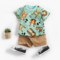 Baby suit summer boy cartoon short-sleeved T-shirt + shorts Korean version of children's clothing two pieces ins children's clothes  Green