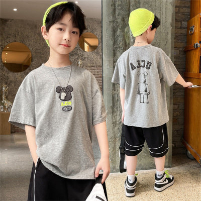Boys' cotton short-sleeved T-shirt trendy brand T-shirt round neck handsome all-match children's top summer