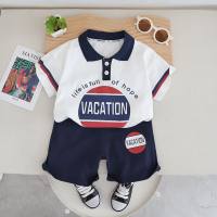 Summer new boys lapel polo shirt short-sleeved suit baby boy casual shorts two-piece suit  White