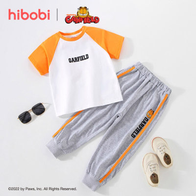 hibobi x Garfield Toddler Boys Coton Casual Cartoon Chat Contraste Couleur Haut et Pantalon Costume