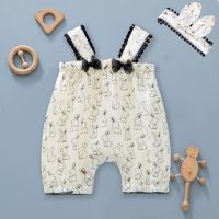Baby clothes, summer suspenders, jumpsuits, fashionable baby girl's one-month-old princess harem summer vest jumpsuit  White