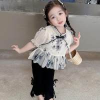 Mädchen Kleid 2024 Neue Anzug Westlichen Stil Alten Stil Hanfu Baby Sommer Tinte Malerei Tang-anzug Zwei-stück set  Weiß