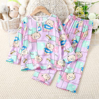 2-piece Toddler Girl Color-block Bear Pattern Long Sleeve T-Shirt & Matching Pants  Purple