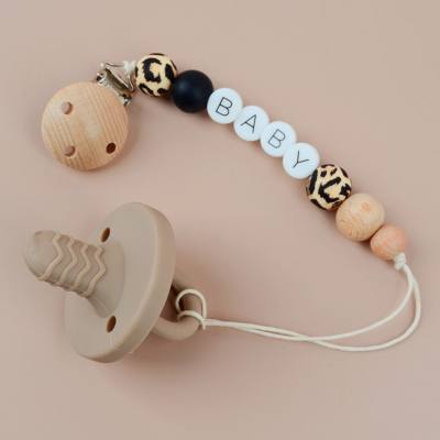 Round letter silicone beads panda unicorn lion cat silicone beads pacifier clip