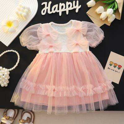 Princess dress summer new children's stylish dress girl pink bow gauze skirt two colors wear trendy