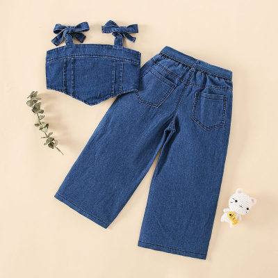 Colete jeans moda casual menina infantil e calça jeans