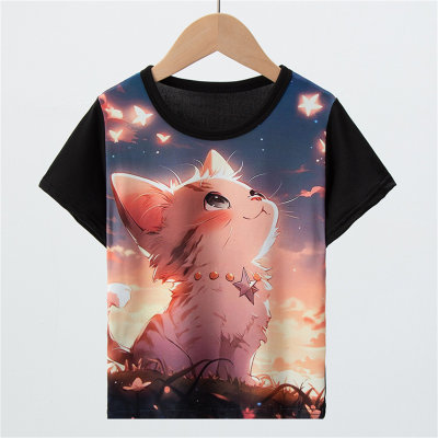 T-shirt d'été à manches courtes pour enfants, motif animal de dinosaure imprimé en 3D, motif de chat de dessin animé pour garçon