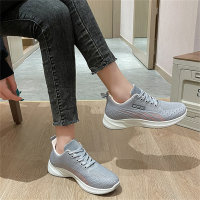 Chaussures de sport décontractées à lacets peu profondes pour femmes, couleurs assorties, bout rond  gris