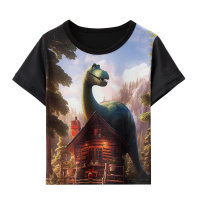 Children's new summer animal 3D printed dinosaur T-shirt boy short sleeve cartoon cat pattern  Multicolor