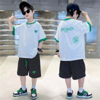 Boys summer suit short-sleeved fashionable two-piece suit for middle and large children  White