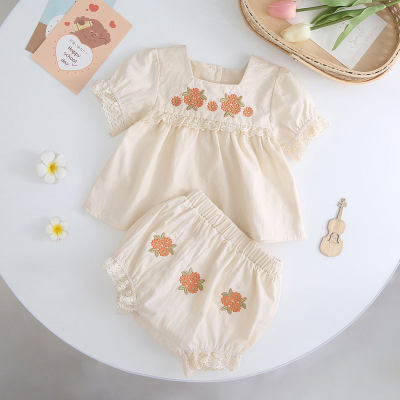 Girls summer short-sleeved new style suit embroidered summer newborn baby romper