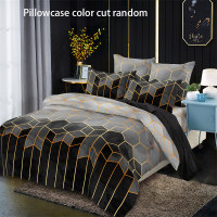 مجموعة غطاء ملاءة سرير نمط هندسي و خط ذهبي 3 قطع -  بدون لحاف أو وسادة - Hibobi
