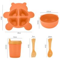 Wheat straw creative bear tableware set household cartoon children's bowls, chopsticks, spoons and tableware  Multicolor