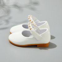 أحذية فيلكرو مزخرفة بالخرز بلون سادة للفتيات الصغيرات  أبيض