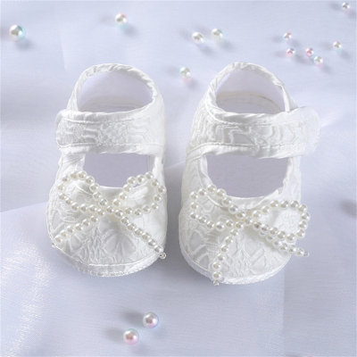 حذاء الأميرة الدانتيل الأبيض للأطفال نعل ناعم