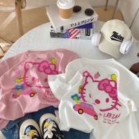 Abbigliamento estivo per ragazze Abbigliamento per bambini 2023 Nuova T-shirt Baby Girl Cute Cartoon Stampa T-shirt a maniche corte per bambini  bianca