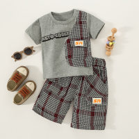 Toddler Boy Casual Fabric Blocking Plaid T-shirt & Shorts - Hibobi