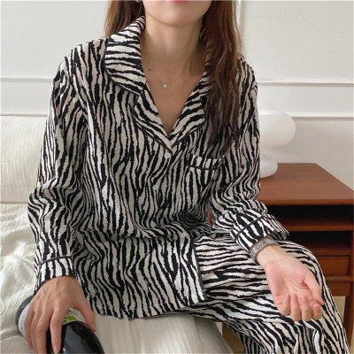 2-teiliges langärmliges gestreiftes Pyjama-Set für Damen