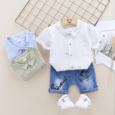 Toddler Boy Casual Striped Cartoon Shirt & Shorts