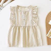 Baby clothes summer pure cotton ins vest children's skirt princess girl's clothing Korean style jacquard girls' dress  Apricot