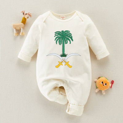Baby Coconut Tree Printed Long-sleeved Long-leg Romper