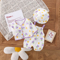 Baby summer jumpsuit newborn baby girl sling gauze khaki purple tulip hooded romper suit cardigan  White