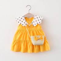 ملابس أطفال بنات فستان صيفي جديد بدون أكمام منقط  أصفر