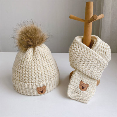 Bonnet tricoté style ours de couleur unie pour bébé 2 pièces