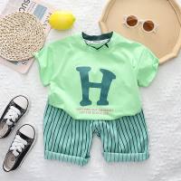 2024 new summer children's clothing short-sleeved shorts boys two-piece summer clothing children's suit one piece drop shipping  Green