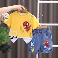 2023 ملابس صيفية أطفال يابانية منتجات  جديدة صيفية للأولاد تي شيرت بأكمام قصيرة على الطراز الكوري خياطة بألوان متباينة  أصفر