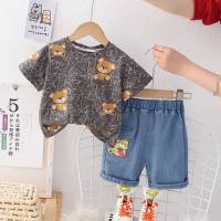 Letter Printed T-shirt Shorts Children's Clothing Set Cartoon Cute Boys' Suit Summer Casual All-match Two-piece Suit  Black