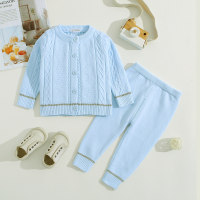 Baby 2 Pieces Solid Color Sweater Cardigan Set  Light Blue