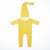 ملابس تصوير لحديثي الولادة عبر الحدود قطعة واحدة ملابس Ha Yi للتصوير بالاستوديو رومبير محبوك للأولاد طقم مكون من قطعتين  أصفر