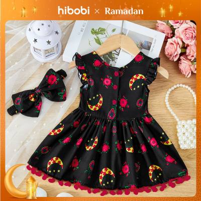 Baby Girl's Moon Rose Print Ramadan Sleeveless Dress
