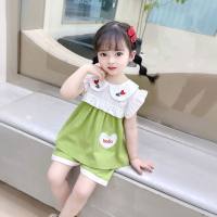 Girls' thin summer suits, new style baby children's clothes, small and medium-sized children's sweet summer clothes, girls' short-sleeved two-piece suits  Green