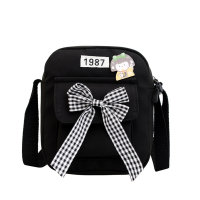 Kleine, frische Canvas-Tasche für Damen im Preppy-Stil als Umhängetasche  Schwarz
