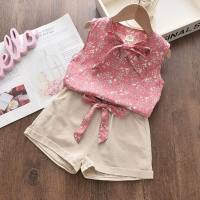ملابس الأطفال منتجات الصيف طفلة الأزهار سترة بلا أكمام السراويل مجموعة من قطعتين  وردي 