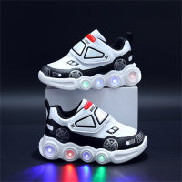 Children's leather Spider-Man car LED light-up sports shoes  White