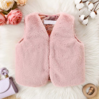 Toddler Girl V-neck Winter Solid Thick Vest  Pink