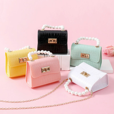 Bolso de mano con decoración de perlas en color liso para niñas