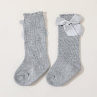 Baby Girl Solid Color Bowknot Decor Socks  Gray