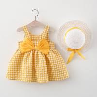 Children's new summer skirt girls plaid cotton skirt 2022 baby girl plaid suspender skirt 1061  Yellow