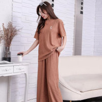 Women's two-piece suit with letter embroidery, thin ice silk home wear suit  Pink