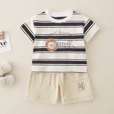 2024 Summer Style Boys Suit Class A Pure Cotton Baby Boy Short Sleeve Shorts Separate Clothes for Small and Medium-sized Children