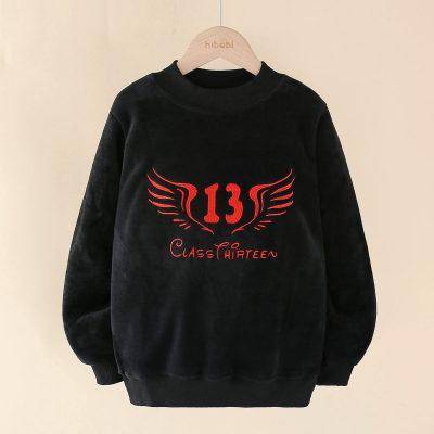 Kid Boy Number and Wings Printed Double-sided Plush Sweatshirt