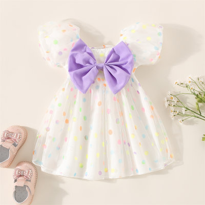 Kleinkind-Mädchen-süßes Tupfen-Schleife-Kleid