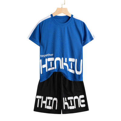Boys ice silk mesh sports suit summer new thin medium and large children's quick-drying clothes children's short-sleeved shorts two-piece suit