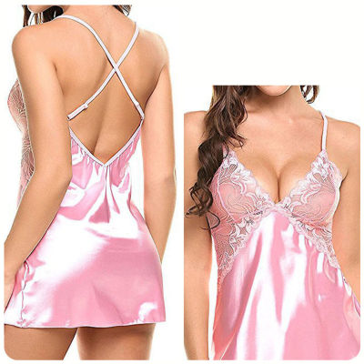 Women's 2-piece sexy imitation ice silk back cross strap nightdress